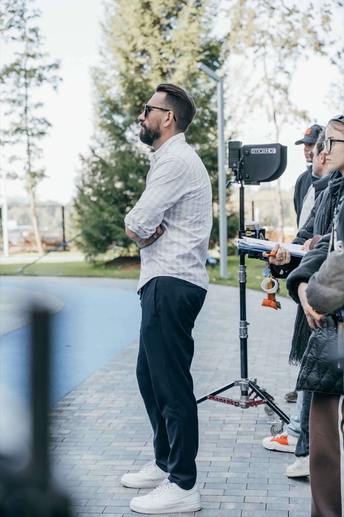 Director and crew working on location